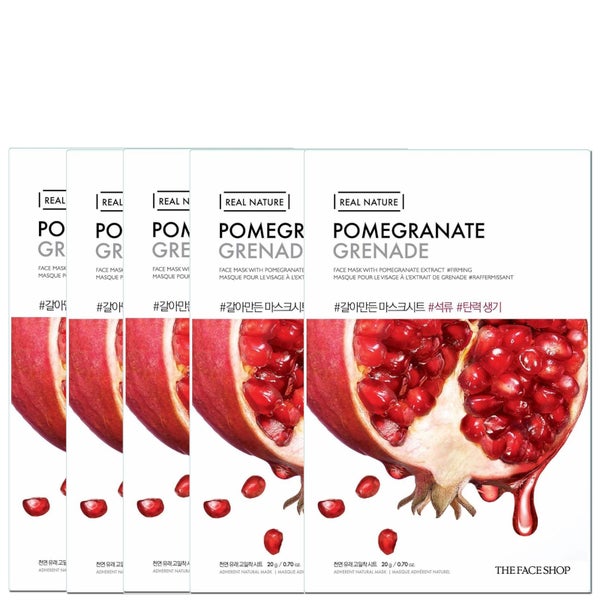 THE FACE SHOP Real Nature Sheet Mask - Pomegranate (Pack of 5)