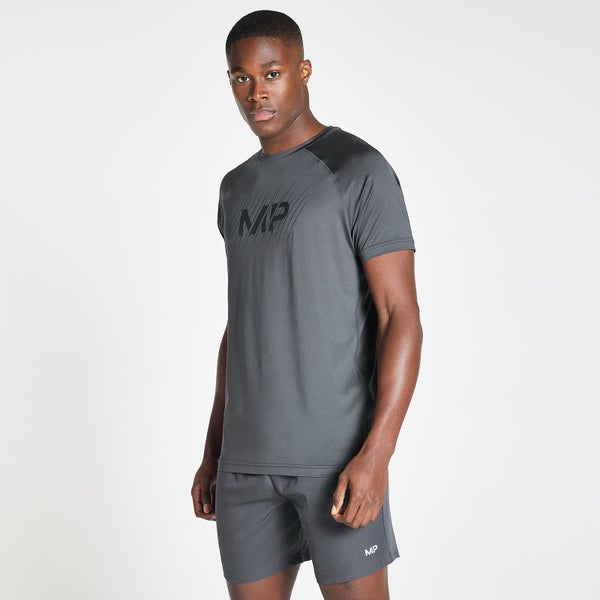 MP Men's Linear Line Graphic Essentials Training Short Sleeve T-Shirt - Gun Metal