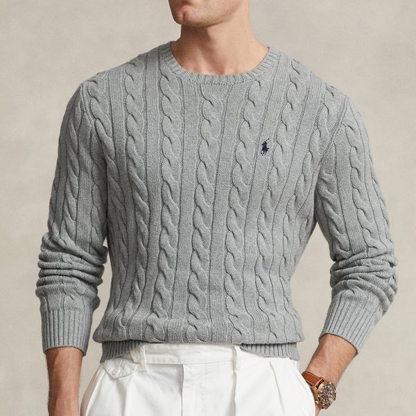 Polo Ralph Lauren Men's Cable Knit Cotton Jumper - Fawn Grey Heather
