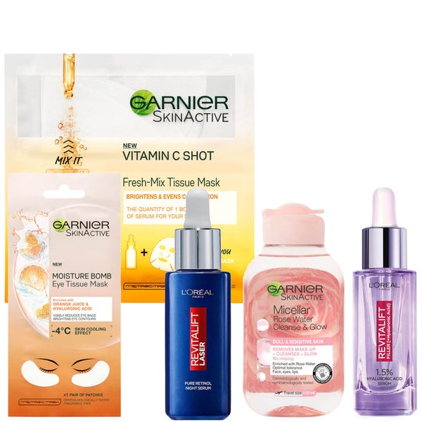 L'Oreal Paris X Garnier Brightening Booster with Hyaluronic Acid and Vitamin C Bundle -setti