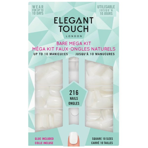 Elegant Touch Méga kit faux-ongles naturels carrés 216 pièces