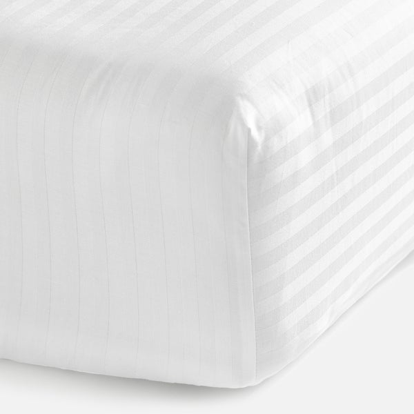 White 100% Egyptian Cotton Sateen Stripe Fitted Sheet