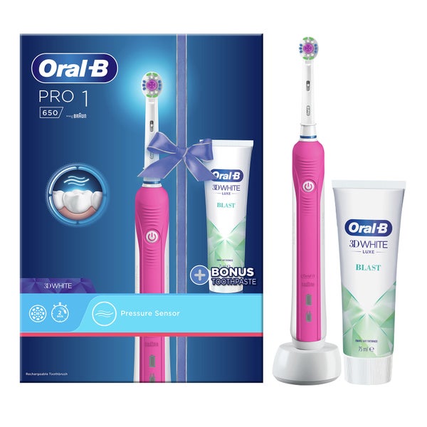 Oral-B Pro 1 650 Electric Toothbrush and Toothpaste - Rosa