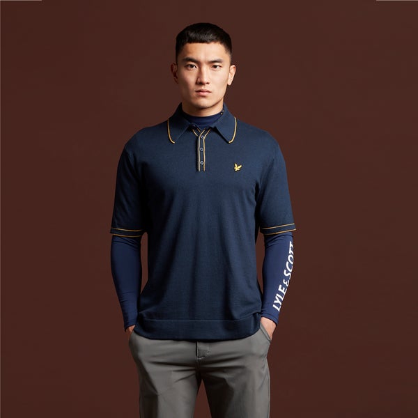 Knitted Branded Polo - Aegean Blue Marl