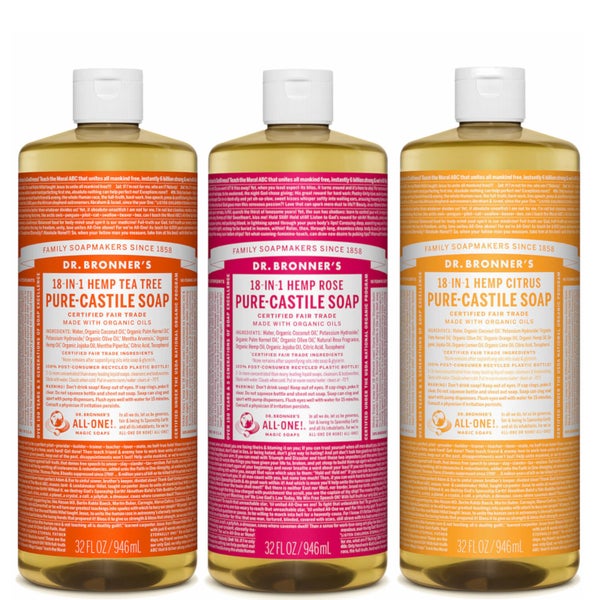 Dr. Bronner's Summer Scents Pure-Castile Liquid Soap Set - Citrus, Tea Tree and Rose