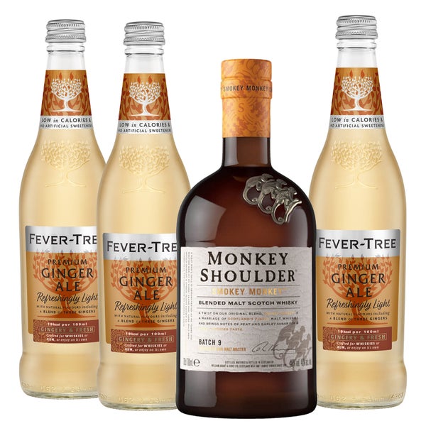 Monkey Shoulder Smokey Ginger Cocktail Bundle - Monkey Shoulder Smokey Monkey Blended Malt Scotch & Fever Tree Ginger Ale