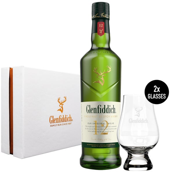Glenfiddich 12 Year Old Single Malt Scotch Whisky and Glencairn Glasses Gift Set