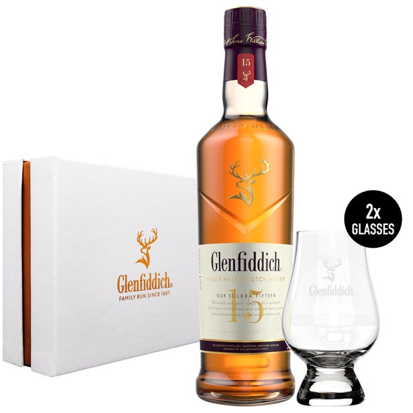 Glenfiddich 15 Year Old Single Malt Scotch Whisky and Glencairn Glasses Gift Set