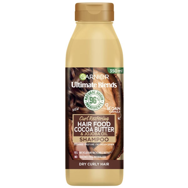 Shampooing Ultimate Blends Garnier au beurre de cacao pour cheveux secs et bouclés 350 ml