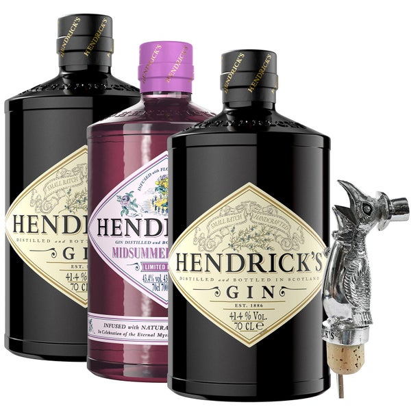 Hendrick's Original Gin & Hendrick's Midsummer Solstice Gin Trio, 3 x 70cl - with Exclusive Hendrick's Penguin Pourer