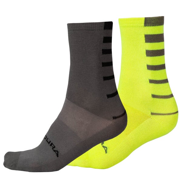 Uomo Coolmax® Stripe Socks (Confezione doppia) - Hi-Viz Yellow