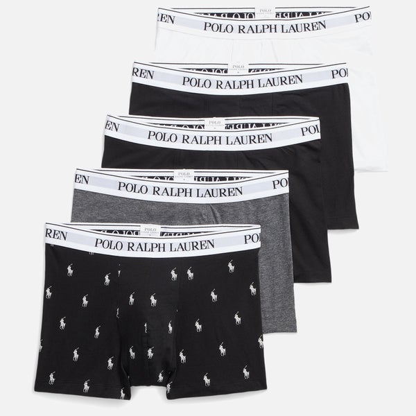 Polo Ralph Lauren Men's Classic 5 Pack Trunks - White/Black/Black/Charcoal Heather/Black PP