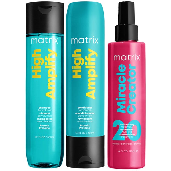 Matrix Total Results Volumising High Amplify Shampoo, Conditioner and Miracle Creator Spray Routine for Fine and Flat Hair