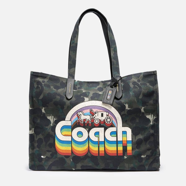 Coach Men's Tote 42 In Camo Canvas with Pride Print Bag - Green/Blue Multi
