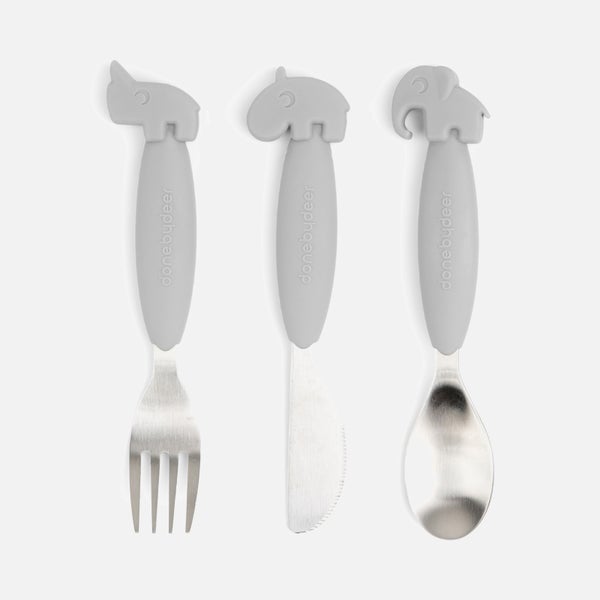 Done by Deer Easy-Grip Cutlery Set - Deer Friends Grey