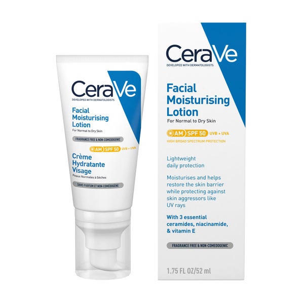 CeraVe AM SPF50 Loción hidratante facial para pieles normales a secas 52ml