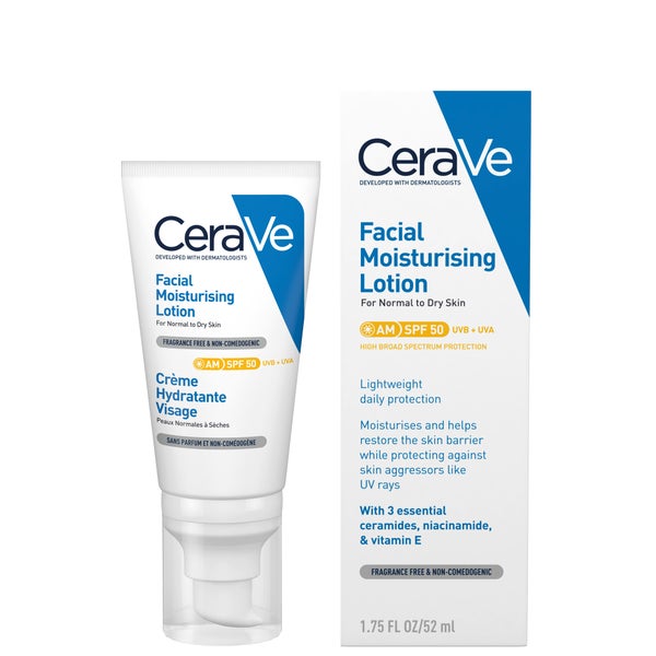 CeraVe AM Gezichtsvochtinbrengende Lotion SPF50 voor de normale tot droge huid 52ml