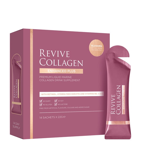 أكياس إنهانسيد بلاس تحتوي على 10,000 ملجم من سائل الكولاجين البحري المتحلل من Revive Collagen (14 يومًا)