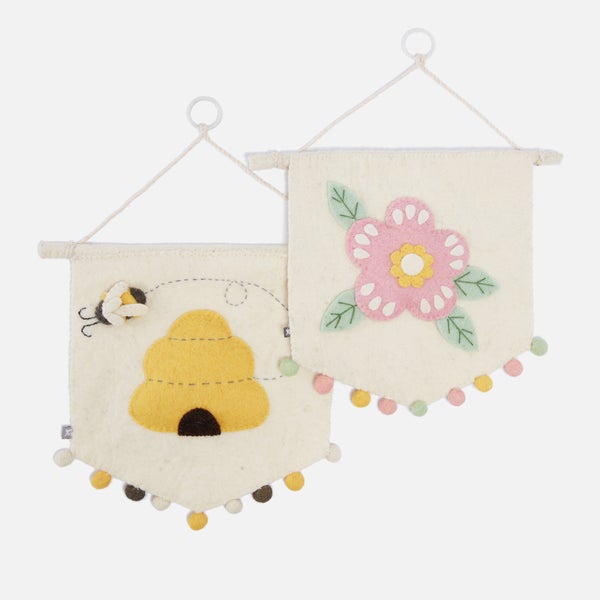 Fiona Walker England Bee Hive and Flower Pennant Wall Hanging (2 Pack)