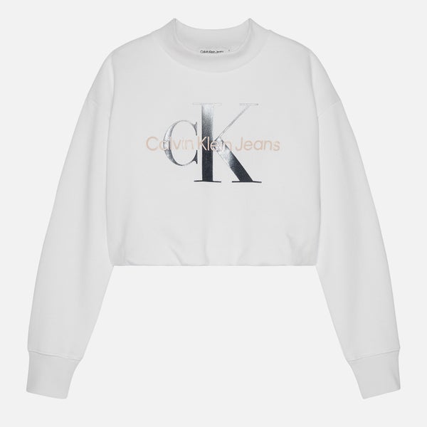 Calvin Klein Girls' Cropped Logo-Print Cotton-Blend Sweatshirt