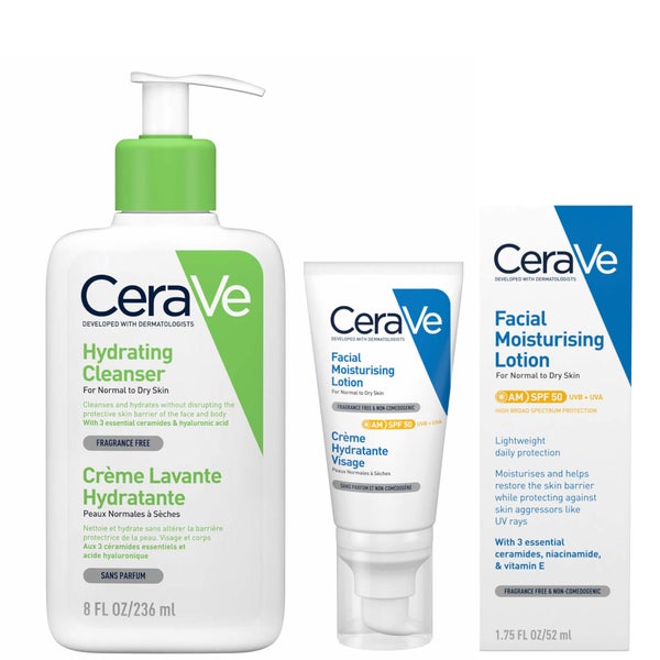CeraVe Morning Face Routine for Dry Skin, Hydrating Cleanser and Moisturiser with SPF 50