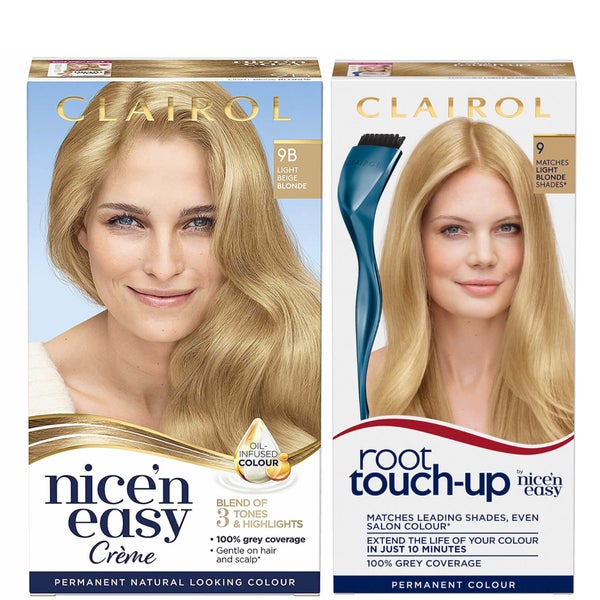Clairol Root Touch-Up 9 Light Blonde x Nice'n Easy Permanent 9B Light Beige Blonde Bundle