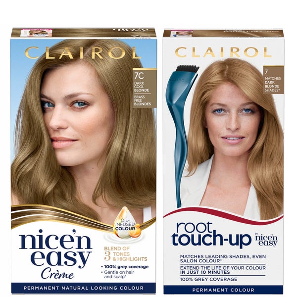 Clairol Root Touch-Up 7 Dark Blonde x Nice'n Easy Permanent 7C Dark Cool Blonde Bundle