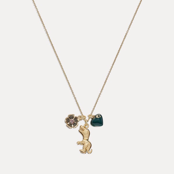 Coach Women's Rexy Heart Charm Pendant Necklace - Gold/Green