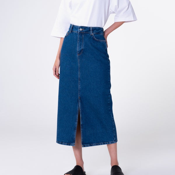 Aligne Greta Organic Cotton-Denim Midi Skirt