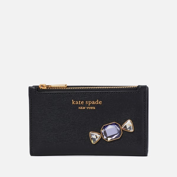 Kate Spade New York Women's Bonbon Stone Embellished Saffiano Small Slim Bifold Wallet - Black Multi