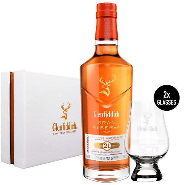 Glenfiddich 21 Year Old Single Malt Scotch Whisky Gift Set with 2 x Glenfiddich Glencairn Whisky Glasses