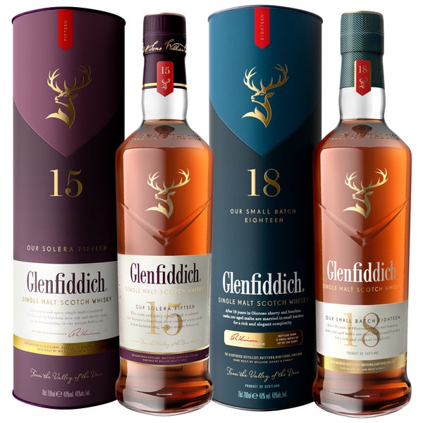 Glenfiddich 15 Year Old and 18 Year Old Single Malt Scotch Whisky Duo