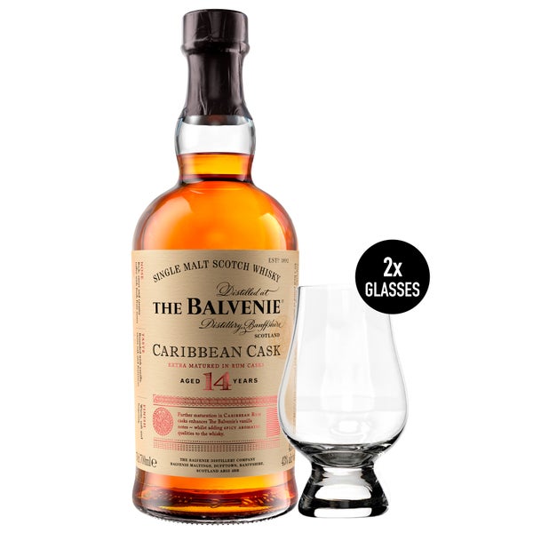 The Balvenie 14 Year Old Caribbean Cask Tasting Set with 2 x Glencairn Whisky Glasses