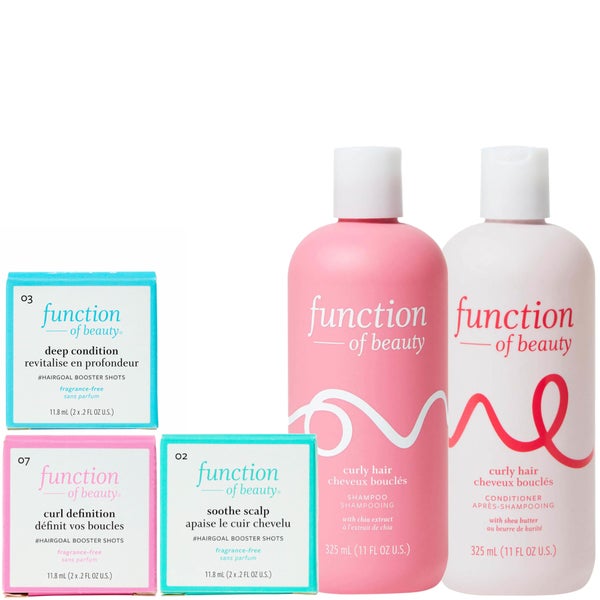Function of Beauty Curly Hair Scalp Soothing Shampoo and Conditioner and Boosters Set