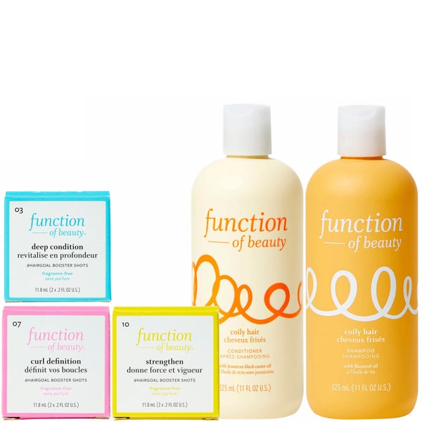 Function of Beauty Coily Hair Deep Conditioning Shampoo and Conditioner and Boosters Set