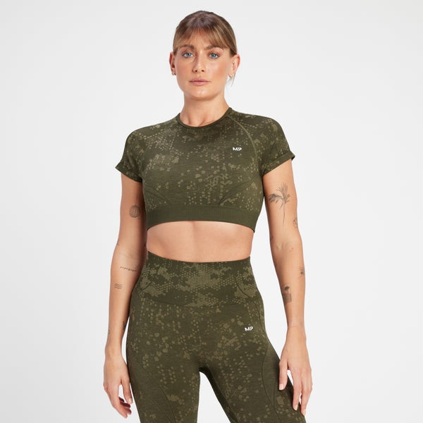 MP Women's Adapt Seamless Printed Crop Top - Olive Green