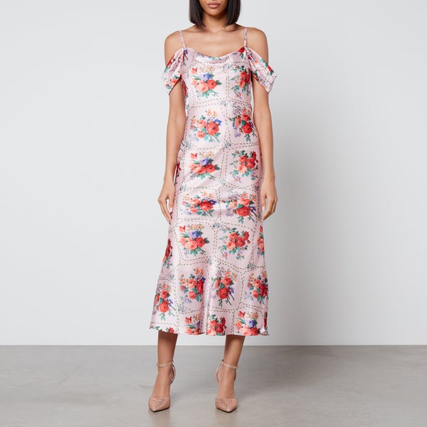 Hope & Ivy Valetta Floral-Print Satin Midi Dress