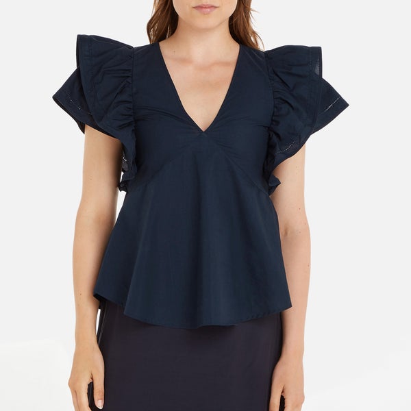 Tommy Hilfiger Co Sateen Frill Sleeveless Cotton Blouse