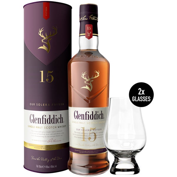 Glenfiddich 15 Year Old Tasting Set with 2 x Glencairn Whisky Glasses