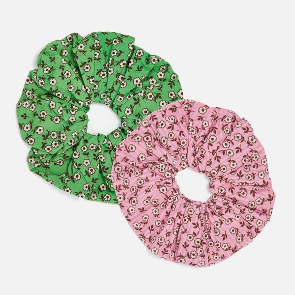 Damson Madder Two-Pack Floral Cotton-Gauze Scrunchies
