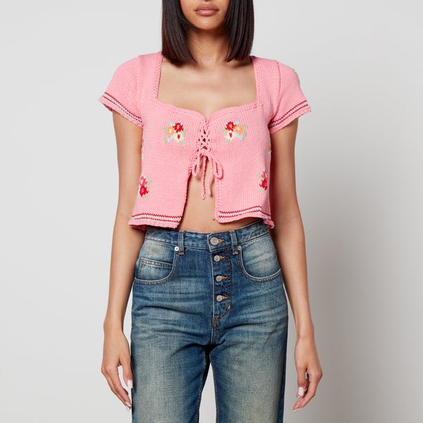 Tach Makina Floral-Intarsia Cotton Crop Top
