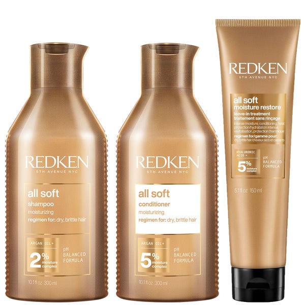 Redken All Soft Shampoo, Conditioner and Leave-in Routine for Dry Hair