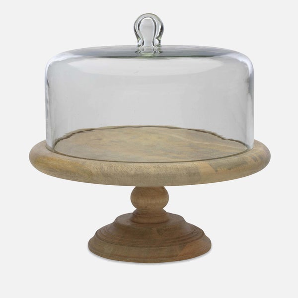 Nkuku Mango Wood Recycled Glass Dome Cake Stand