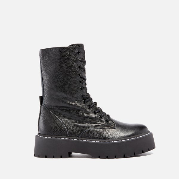 Steve Madden Women's Olly Leather Lace Up Boots - Black