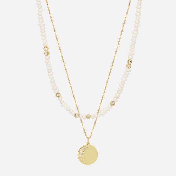 Estella Bartlett Moonz Glass Pearl Gold-Tone Double Chain Necklace