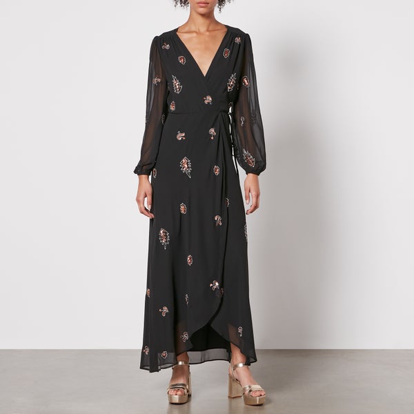 Hope & Ivy Kiara Floral-Embellished Chiffon Midi Dress
