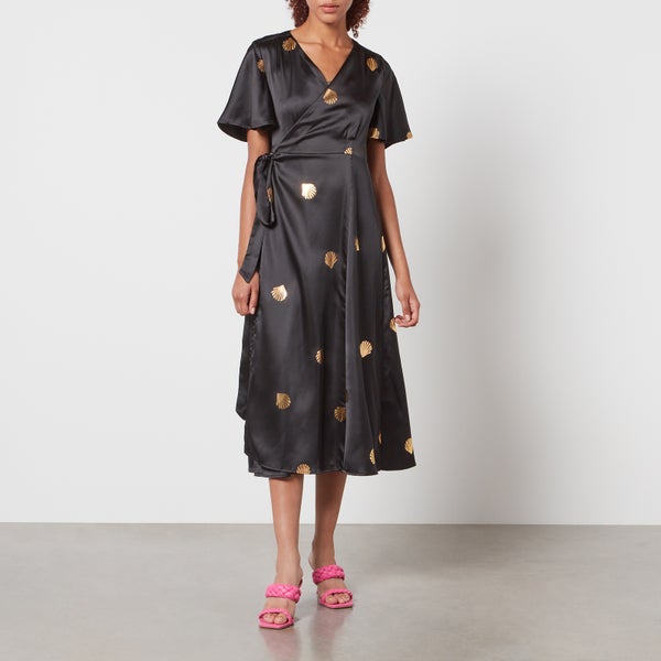 Never Fully Dressed Shell-Print Satin Wrap Dress