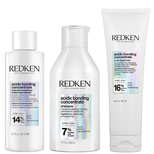 Redken Acidic Bonding Concentrate Intensive Pre-Treatment, Shampoo and 5-Minute Liquid Hair Mask Bundle