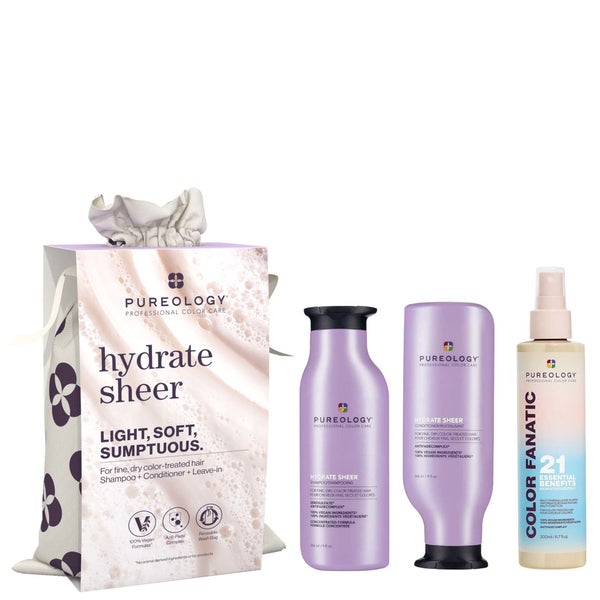 Pureology Hydrate Sheer Shampoo Conditioner and Color Fanatic Hair Gift Set For Fine, Dry Hair