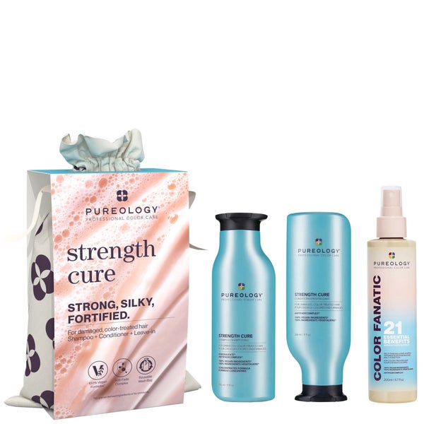 Pureology Strength Cure Shampoo Conditioner and Color Fanatic Hair Gift Set For Damaged Hair